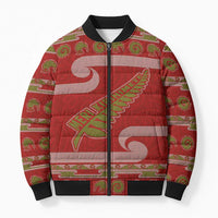 New Zealand Christmas Bomber Puffer Jacket Meri Kirihimete Silver Fern Knit Style Green Color LT03 Unisex Green - Polynesian Pride