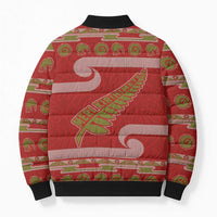 New Zealand Christmas Bomber Puffer Jacket Meri Kirihimete Silver Fern Knit Style Green Color LT03 - Polynesian Pride