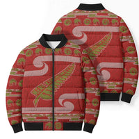 New Zealand Christmas Bomber Puffer Jacket Meri Kirihimete Silver Fern Knit Style Green Color LT03 - Polynesian Pride