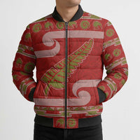 New Zealand Christmas Bomber Puffer Jacket Meri Kirihimete Silver Fern Knit Style Green Color LT03 - Polynesian Pride