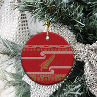 New Zealand Christmas Ceramic Ornament Meri Kirihimete Silver Fern Knit Style Green Color LT03 - Polynesian Pride