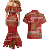 New Zealand Christmas Couples Matching Mermaid Dress and Hawaiian Shirt Meri Kirihimete Silver Fern Knit Style Green Color LT03 - Polynesian Pride