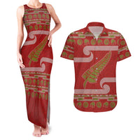 New Zealand Christmas Couples Matching Tank Maxi Dress and Hawaiian Shirt Meri Kirihimete Silver Fern Knit Style Green Color LT03 Green - Polynesian Pride