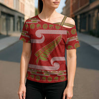 New Zealand Christmas Cross Shoulder Shirt Meri Kirihimete Silver Fern Knit Style Green Color LT03 - Polynesian Pride
