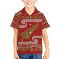 New Zealand Christmas Family Matching Off Shoulder Short Dress and Hawaiian Shirt Meri Kirihimete Silver Fern Knit Style Green Color LT03 Son's Shirt Green - Polynesian Pride