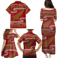 New Zealand Christmas Family Matching Puletasi and Hawaiian Shirt Meri Kirihimete Silver Fern Knit Style Green Color LT03 - Polynesian Pride