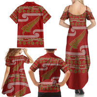 New Zealand Christmas Family Matching Summer Maxi Dress and Hawaiian Shirt Meri Kirihimete Silver Fern Knit Style Green Color LT03 - Polynesian Pride