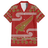 New Zealand Christmas Family Matching Summer Maxi Dress and Hawaiian Shirt Meri Kirihimete Silver Fern Knit Style Green Color LT03 Dad's Shirt - Short Sleeve Green - Polynesian Pride