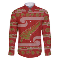 New Zealand Christmas Family Matching Summer Maxi Dress and Hawaiian Shirt Meri Kirihimete Silver Fern Knit Style Green Color LT03 Dad's Shirt - Long Sleeve Green - Polynesian Pride