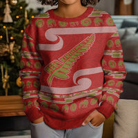 New Zealand Christmas Kid Ugly Christmas Sweater Meri Kirihimete Silver Fern Knit Style Green Color LT03 - Polynesian Pride