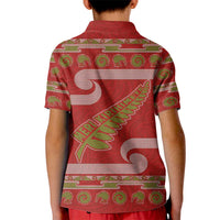 New Zealand Christmas Kid Polo Shirt Meri Kirihimete Silver Fern Knit Style Green Color LT03 - Polynesian Pride