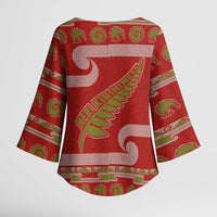 New Zealand Christmas Kimono Sleeve Blouse Meri Kirihimete Silver Fern Knit Style Green Color LT03 - Polynesian Pride