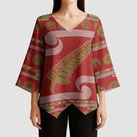 New Zealand Christmas Kimono Sleeve Blouse Meri Kirihimete Silver Fern Knit Style Green Color LT03 - Polynesian Pride