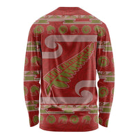 New Zealand Christmas Long Sleeve Shirt Meri Kirihimete Silver Fern Knit Style Green Color LT03 - Polynesian Pride