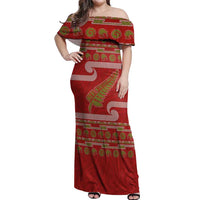 New Zealand Christmas Off Shoulder Maxi Dress Meri Kirihimete Silver Fern Knit Style Green Color LT03 Women Green - Polynesian Pride
