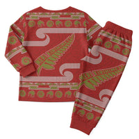 New Zealand Christmas Pajama Set Meri Kirihimete Silver Fern Knit Style Green Color LT03 - Polynesian Pride