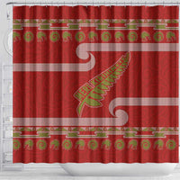 New Zealand Christmas Shower Curtain Meri Kirihimete Silver Fern Knit Style Green Color LT03 - Polynesian Pride