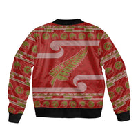 New Zealand Christmas Sleeve Zip Bomber Jacket Meri Kirihimete Silver Fern Knit Style Green Color LT03 - Polynesian Pride