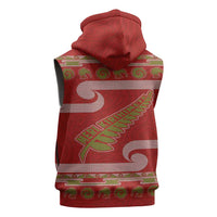 New Zealand Christmas Sleeveless Hoodie Meri Kirihimete Silver Fern Knit Style Green Color LT03 - Polynesian Pride
