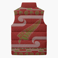 New Zealand Christmas Sleeveless Puffer Jacket Meri Kirihimete Silver Fern Knit Style Green Color LT03 - Polynesian Pride