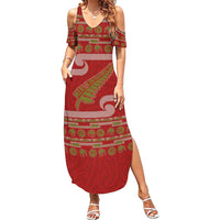 New Zealand Christmas Summer Maxi Dress Meri Kirihimete Silver Fern Knit Style Green Color LT03 Women Green - Polynesian Pride