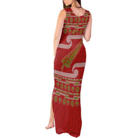 New Zealand Christmas Tank Maxi Dress Meri Kirihimete Silver Fern Knit Style Green Color LT03 - Polynesian Pride