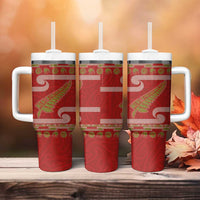 New Zealand Christmas Tumbler With Handle Meri Kirihimete Silver Fern Knit Style Green Color LT03 - Polynesian Pride