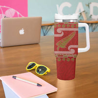 New Zealand Christmas Tumbler With Handle Meri Kirihimete Silver Fern Knit Style Green Color LT03 - Polynesian Pride