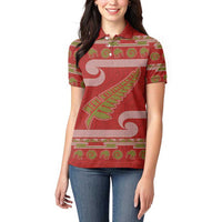 New Zealand Christmas Women Polo Shirt Meri Kirihimete Silver Fern Knit Style Green Color - Polynesian Pride