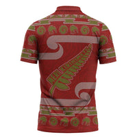 New Zealand Christmas Zipper Polo Shirt Meri Kirihimete Silver Fern Knit Style Green Color LT03 - Polynesian Pride