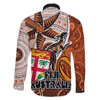 Fiji Australia Rugby Family Matching Short Sleeve Bodycon Dress and Hawaiian Shirt Kangaroo and Palm Tree Orange Tapa Pattern Mix Aboriginal LT03 - Polynesian Pride