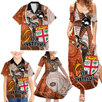 Fiji Australia Rugby Family Matching Summer Maxi Dress and Hawaiian Shirt Kangaroo and Palm Tree Orange Tapa Pattern Mix Aboriginal LT03 - Polynesian Pride