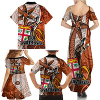 Fiji Australia Rugby Family Matching Summer Maxi Dress and Hawaiian Shirt Kangaroo and Palm Tree Orange Tapa Pattern Mix Aboriginal LT03 - Polynesian Pride