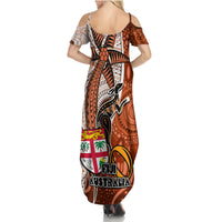 Fiji Australia Rugby Family Matching Summer Maxi Dress and Hawaiian Shirt Kangaroo and Palm Tree Orange Tapa Pattern Mix Aboriginal LT03 - Polynesian Pride