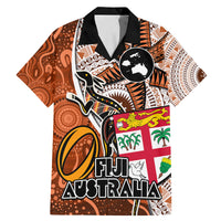 Personalised Fiji Australia Rugby Family Matching Mermaid Dress and Hawaiian Shirt Kangaroo and Palm Tree Orange Tapa Pattern Mix Aboriginal LT03 Dad's Shirt - Short Sleeve Orange - Polynesian Pride