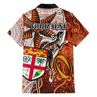 Personalised Fiji Australia Rugby Family Matching Off Shoulder Long Sleeve Dress and Hawaiian Shirt Kangaroo and Palm Tree Orange Tapa Pattern Mix Aboriginal LT03 - Polynesian Pride