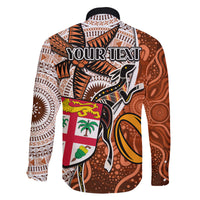 Personalised Fiji Australia Rugby Family Matching Off Shoulder Short Dress and Hawaiian Shirt Kangaroo and Palm Tree Orange Tapa Pattern Mix Aboriginal LT03 - Polynesian Pride