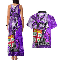 Fiji Australia Rugby Couples Matching Tank Maxi Dress and Hawaiian Shirt Kangaroo and Palm Tree Purple Tapa Pattern Mix Aboriginal LT03 - Polynesian Pride