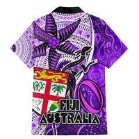 Fiji Australia Rugby Family Matching Mermaid Dress and Hawaiian Shirt Kangaroo and Palm Tree Purple Tapa Pattern Mix Aboriginal LT03 - Polynesian Pride