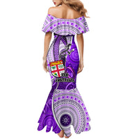 Fiji Australia Rugby Family Matching Mermaid Dress and Hawaiian Shirt Kangaroo and Palm Tree Purple Tapa Pattern Mix Aboriginal LT03 - Polynesian Pride