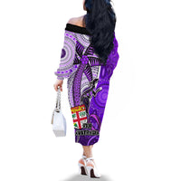 Fiji Australia Rugby Family Matching Off Shoulder Long Sleeve Dress and Hawaiian Shirt Kangaroo and Palm Tree Purple Tapa Pattern Mix Aboriginal LT03 - Polynesian Pride