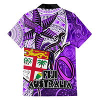 Fiji Australia Rugby Family Matching Off Shoulder Maxi Dress and Hawaiian Shirt Kangaroo and Palm Tree Purple Tapa Pattern Mix Aboriginal LT03 - Polynesian Pride