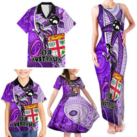 Fiji Australia Rugby Family Matching Tank Maxi Dress and Hawaiian Shirt Kangaroo and Palm Tree Purple Tapa Pattern Mix Aboriginal LT03 - Polynesian Pride