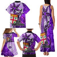Fiji Australia Rugby Family Matching Tank Maxi Dress and Hawaiian Shirt Kangaroo and Palm Tree Purple Tapa Pattern Mix Aboriginal LT03 - Polynesian Pride