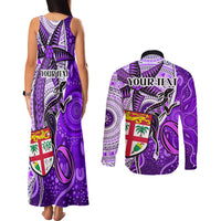 Personalised Fiji Australia Rugby Couples Matching Tank Maxi Dress and Long Sleeve Button Shirts Kangaroo and Palm Tree Purple Tapa Pattern Mix Aboriginal LT03 - Polynesian Pride