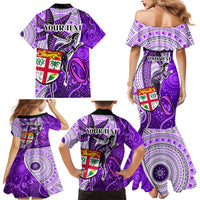 Personalised Fiji Australia Rugby Family Matching Mermaid Dress and Hawaiian Shirt Kangaroo and Palm Tree Purple Tapa Pattern Mix Aboriginal LT03 - Polynesian Pride