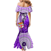 Personalised Fiji Australia Rugby Family Matching Mermaid Dress and Hawaiian Shirt Kangaroo and Palm Tree Purple Tapa Pattern Mix Aboriginal LT03 - Polynesian Pride