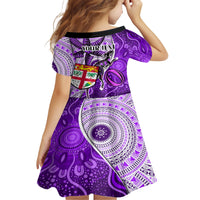 Personalised Fiji Australia Rugby Family Matching Short Sleeve Bodycon Dress and Hawaiian Shirt Kangaroo and Palm Tree Purple Tapa Pattern Mix Aboriginal LT03 - Polynesian Pride
