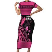 Breast Cancer Awareness Short Sleeve Bodycon Dress Think Pink Polynesian Ribbon and Butterfly LT03 Long Dress Pink - Polynesian Pride