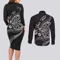 Personalised Niue Darts Masters Couples Matching Long Sleeve Bodycon Dress and Long Sleeve Button Shirt Tribal Hiapo Dartboard LT03 - Polynesian Pride